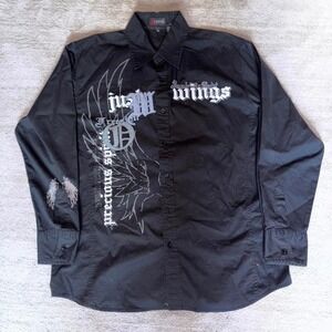 Cyber y2k grunge black kafe button up shirt